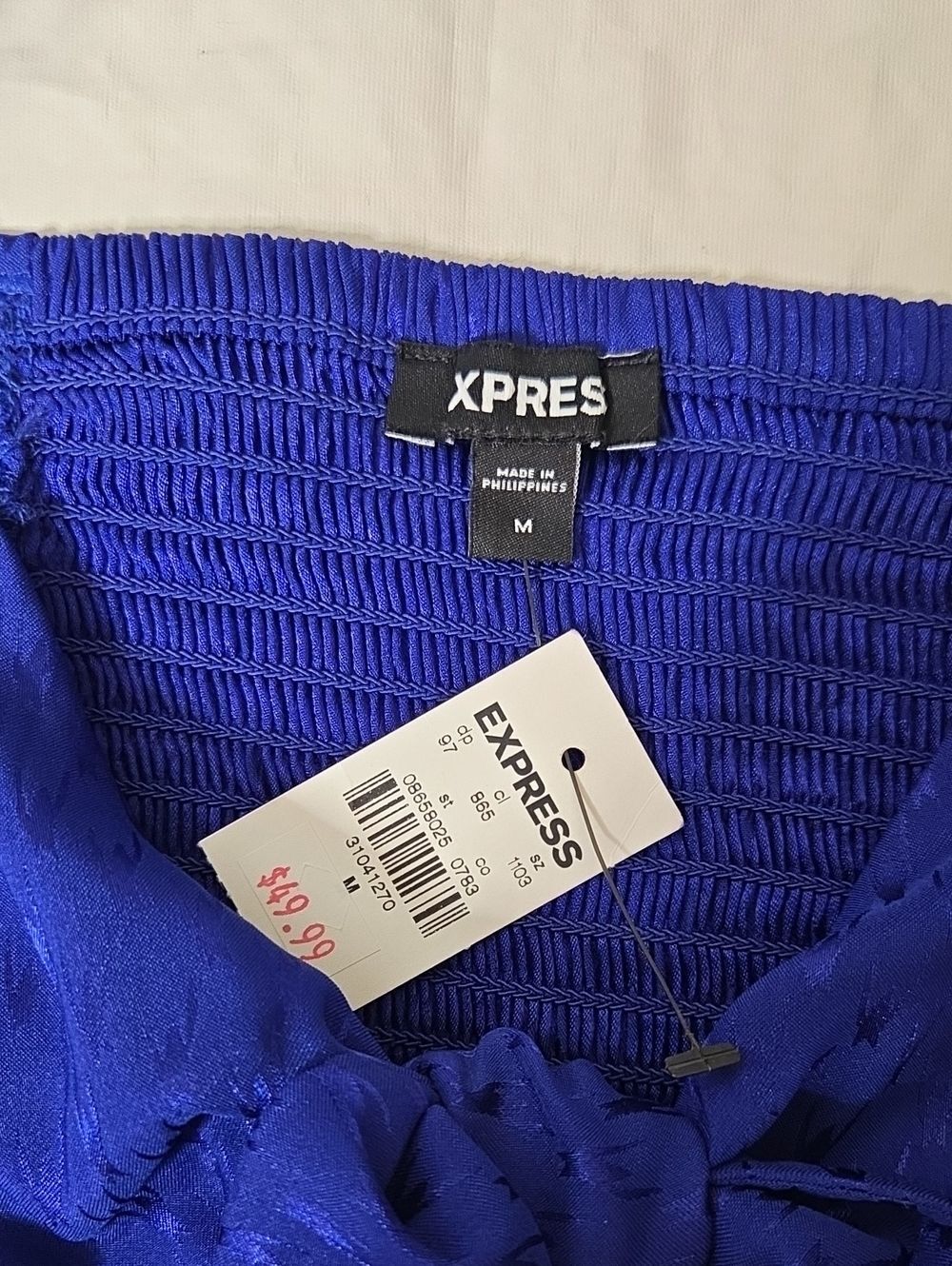 Express Blue Jacquard Tie Front Long Sleeve Body Suit - Picture 2 of 6